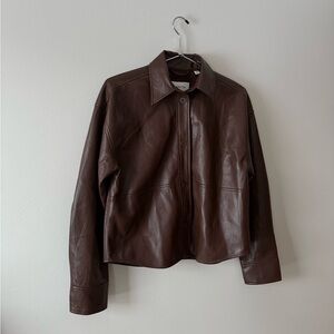 Aritzia Babaton Pelli Hip Shirt Jacket vegan faux leather deep brown XS